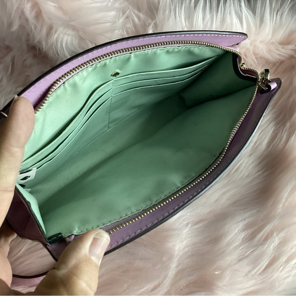 Kate spade crossbody a in purple and green floral with chain and leather strap - Picture 3 of 8